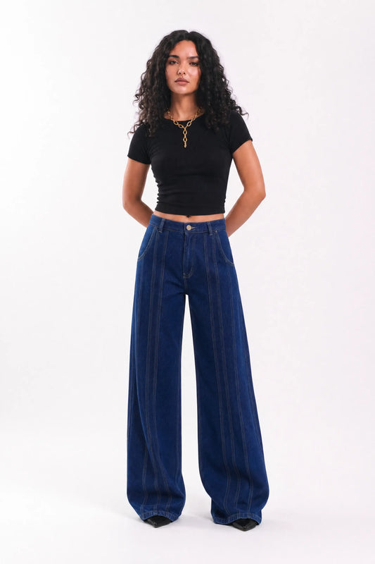 Lined straight denim - Blue