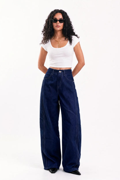 Lined Balloon Denim Jeans - Blue