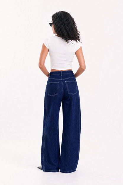 Lined Balloon Denim Jeans - Blue