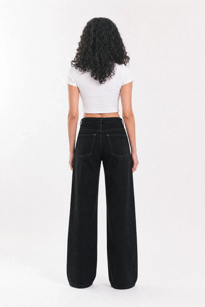 Lined Balloon Denim Jeans - Black