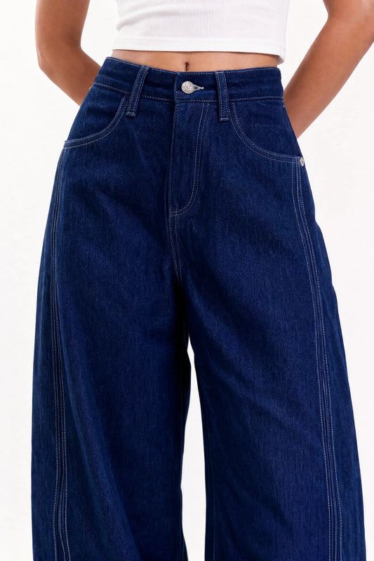 Lined Balloon Denim Jeans - Blue