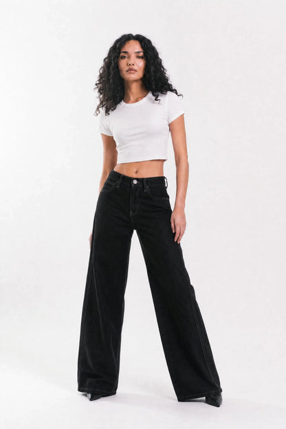 Lined Balloon Denim Jeans - Black