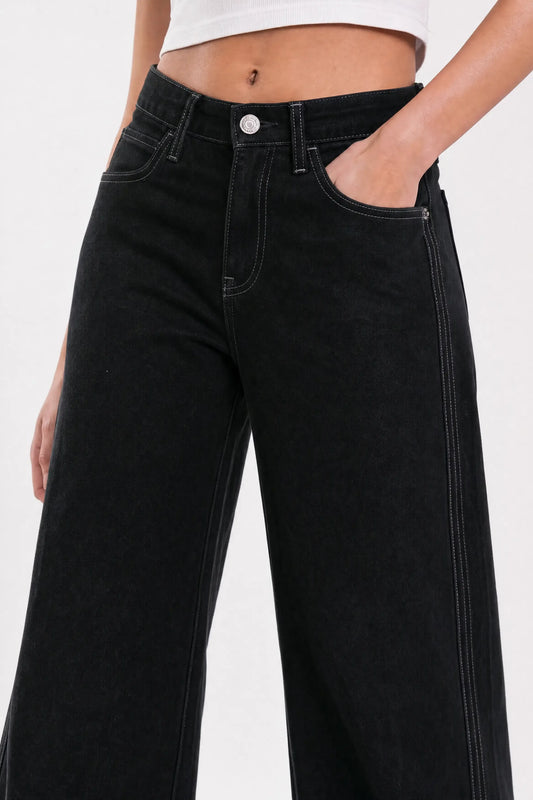 Lined Balloon Denim Jeans - Black