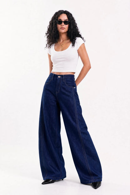 Lined Balloon Denim Jeans - Blue