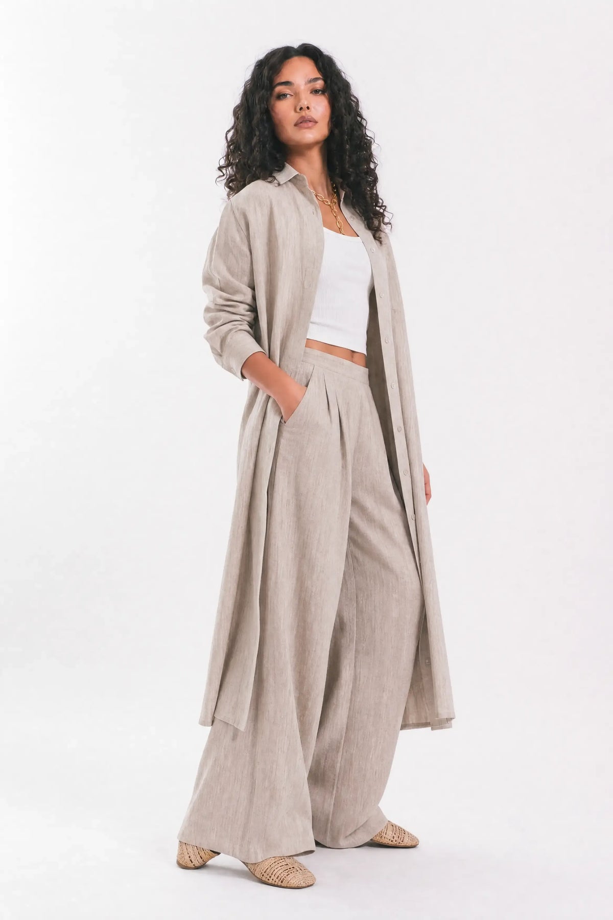 Linen shirt dress